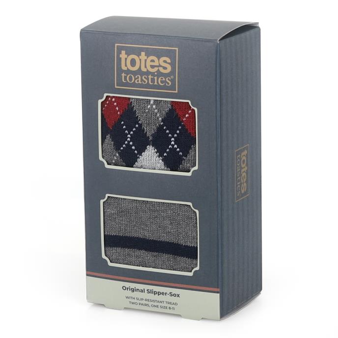 totes toasties® Mens Original Slipper Sock (Twin Pack) Argyle / Stripe Extra Image 1